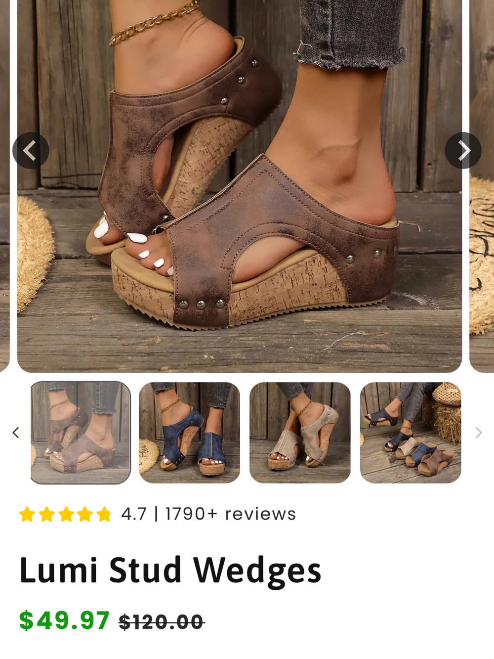 Umi Distressed Brown Stud Wedge Slide Sandals